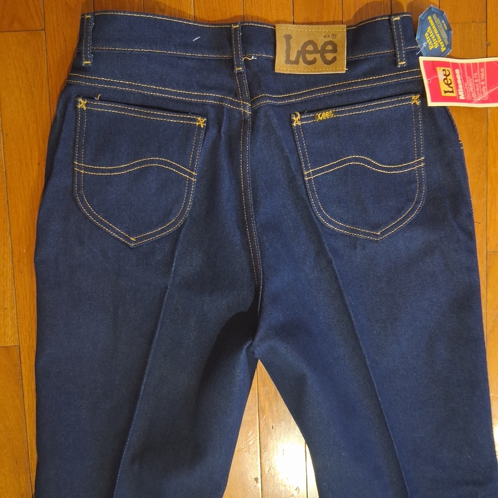 Rare mr LEE Deadstock Dark Wash Jeans Thick Stitching Made In USA 70's